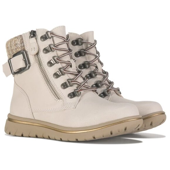 Women's Hearty Lace Up Hiking Boot - Winter White with Sweater Accent - Picture 2 of 5